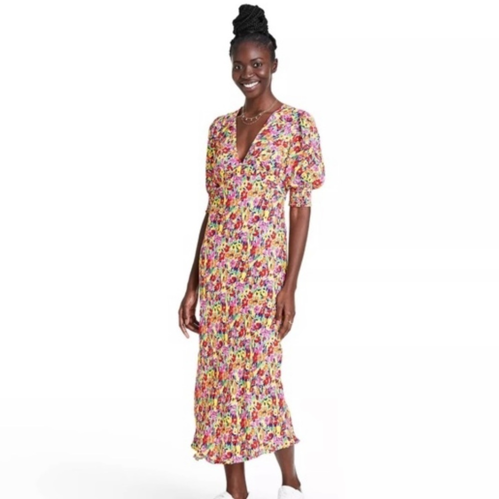 Rixo X Target V Neck Multifloral Floral Puff Sleeve Maxi Dress Rare Size 0 New